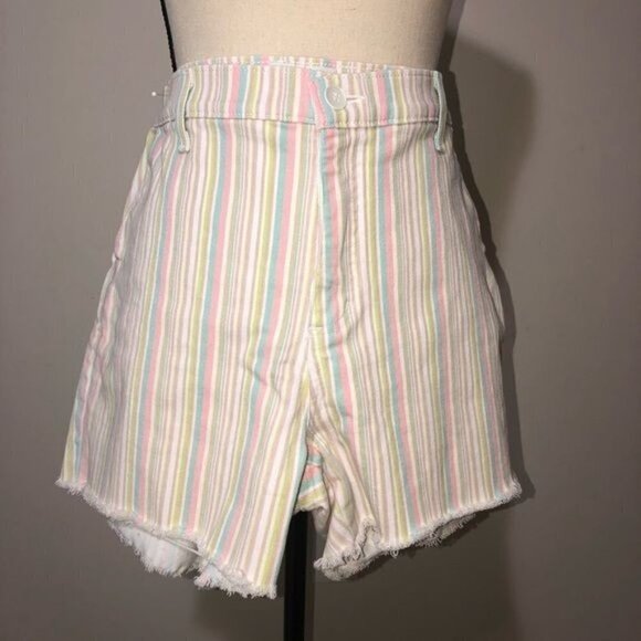 High Rise Stripe Cut Off Jean Shorts Size 12 Pastel White French Dressing Canada - Picture 6 of 7